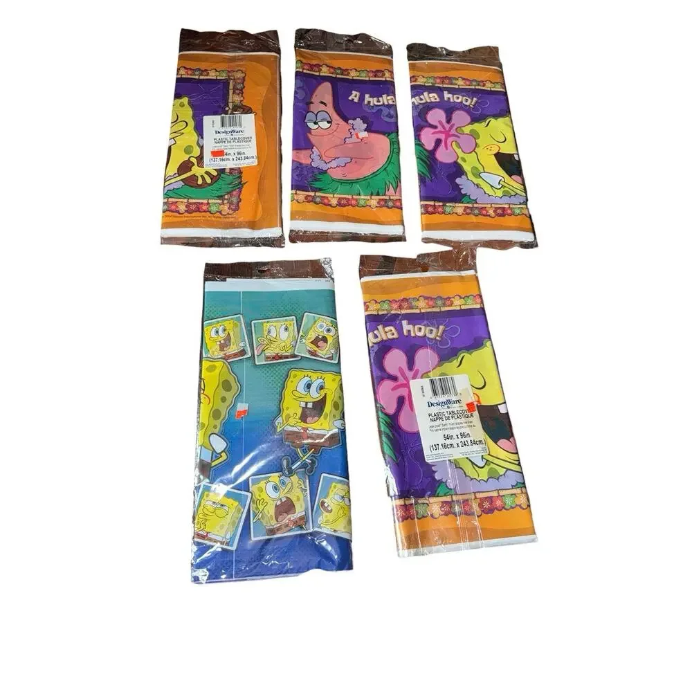 Lot of‎ 5 SpongeBob SquarePants Plastic Tablecovers Party Decor 2004 Sealed Bday